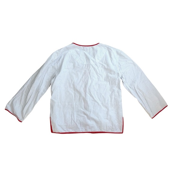 Kate Spade Checkered Blue Orange Trim Frog Clasp Shirt Blouse Size M/L Flowy - Picture 2 of 8